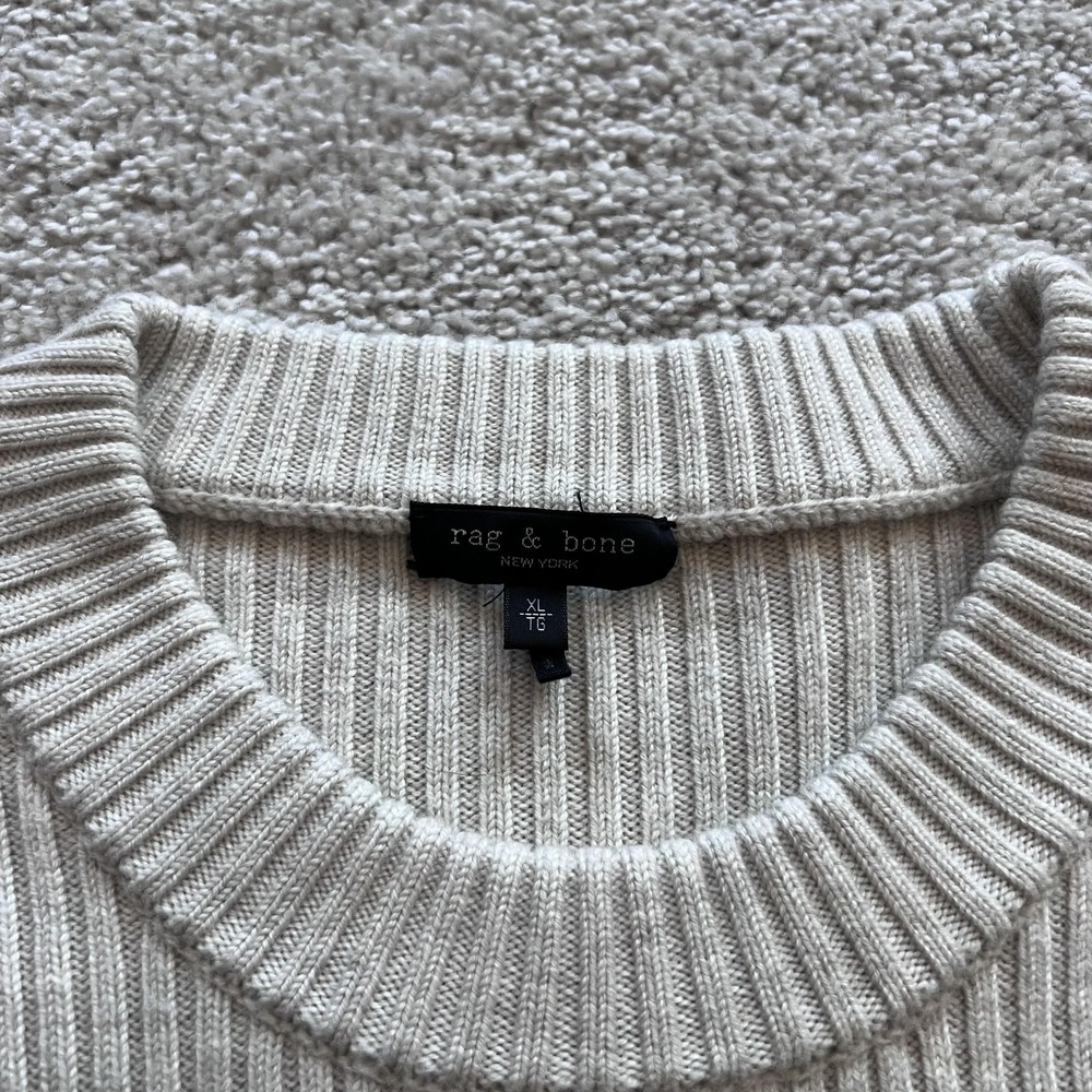 Rag & Bone Nikole Ribbed Knit Patch Shoulder Pullover Sweater Womens XL Beige - Picture 8 of 14